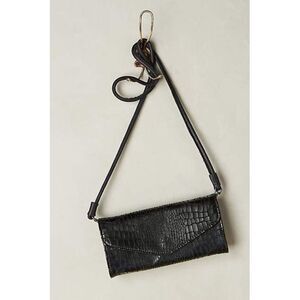 Liebeskind Anthropologie Berlin Black Croc Convertible Clutch Embossed Leather